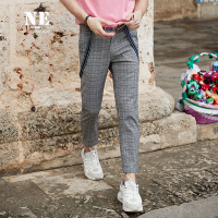 伯爵卓尔男裤子2018夏季新款格子修身西裤男休闲裤韩版潮流九分裤