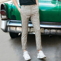 伯爵卓尔男裤子2018夏季新款格子直筒男士修身西裤男士潮流休闲裤
