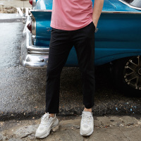 伯爵卓尔男长裤2018夏季新款黑白条纹修身休闲男裤子韩版潮流新款