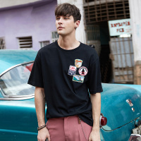 伯爵卓尔男半袖体恤 2018夏季新款休闲情侣装贴布男士潮流短袖T恤