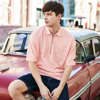 伯爵卓尔男T恤2018夏季新品青年粉色翻领潮oversize短袖男POLO衫