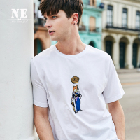 伯爵卓尔男短袖2018夏季新品休闲黑色圆领刺绣青年男潮流短袖T恤