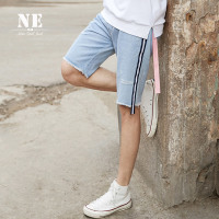伯爵卓尔男短裤2018夏季新品浅色运动破洞中腰潮牌男士牛仔五分裤