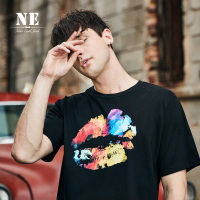 伯爵卓尔男短袖2018夏季新款青年个性黑色印花圆领男士潮短袖T恤