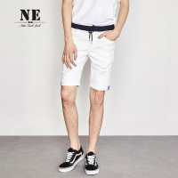 伯爵卓尔男短裤2018夏季新款中腰白色破洞系带男士潮五分牛仔短裤