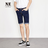 伯爵卓尔男短裤2018夏季新款修身纯色中腰蓝色男士潮五分牛仔短裤