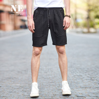 伯爵卓尔五分男裤子2018夏季英伦青年简约中腰黑色织带男休闲短裤