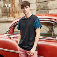 伯爵卓尔半袖男T恤2018夏季英伦黑色圆领格子青年休闲男短袖T恤