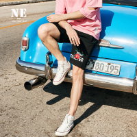 伯爵卓尔五分裤男短裤18夏装青年宽松潮流休闲裤黑色绣花沙滩裤子