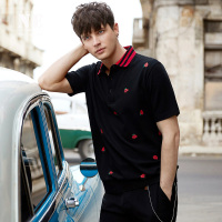 伯爵卓尔半袖男POLO2018夏季英伦学院撞色翻领印花黑色男短袖T恤