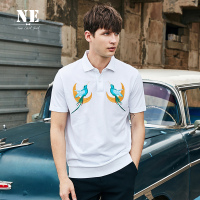 伯爵卓尔半袖男Polo2018夏季英伦学院翻领刺绣印花白色男短袖T恤