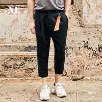 伯爵卓尔七分男短裤 2018夏季英伦黑色中腰裤子 修身织带男休闲裤