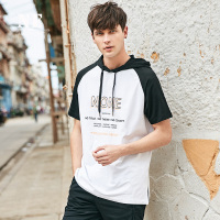 伯爵卓尔半袖男T恤 2018夏季英伦撞色连帽体恤韩版休闲男短袖卫衣