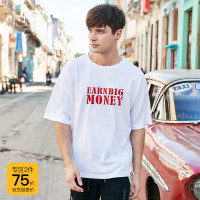 伯爵卓尔半袖男T恤 2018夏季英伦织带印花体恤 韩版情侣男短袖T恤