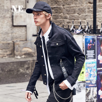 伯爵卓尔2017秋季新品字母短款街头黑色男潮青年翻领牛仔夹克外套