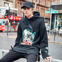 伯爵卓尔男卫衣青年2017秋季新款时尚休闲连帽印花黑色外套男卫衣