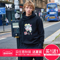 伯爵卓尔男卫衣青年2017秋冬新款个性动物印花黑连帽上衣潮男卫衣