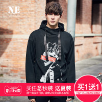 伯爵卓尔男卫衣青年2018春季新款黑色连帽个性印花潮男士卫衣外套