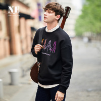 伯爵卓尔卫衣男春秋款2018秋季新品宽松潮流圆领套头黑色刺绣外套