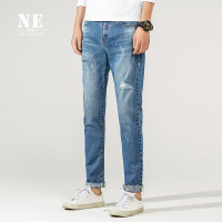 伯爵卓尔牛仔裤男18秋季新品潮流宽松浅色破洞潮流裤子水先直筒裤