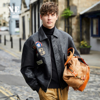 伯爵卓尔绣标皮衣男18秋季新品宽松飞行员夹克男韩版oversize外套