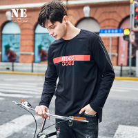 伯爵卓尔男T恤青年2018春季新款圆领黑色印花休闲内搭男长袖T恤