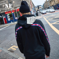 伯爵卓尔2017秋季新品潮牌连帽印花黑色潮男休闲青年修身卫衣外套