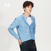 伯爵卓尔男衬衣青年2017秋冬新款简约休闲纯色立领外套男长袖衬衫