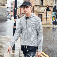 伯爵卓尔2017秋季新品连帽套头竖条纹修身男长袖衬衫潮牌衬衣外穿