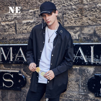 伯爵卓尔17秋冬新品男秋圆环男长袖衬衫纯色长款宽松衬衣黑色潮