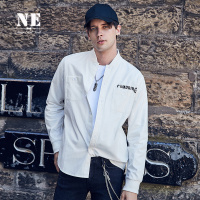 伯爵卓尔2017秋季新品时尚青年简约立领印花潮流男士长袖衬衫外套