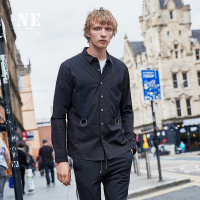 伯爵卓尔2017秋季新品纯色休闲男长袖衬衫黑色圆环英伦风潮牌衬衣
