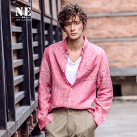 【夏装新品】伯爵卓尔17秋薄款英伦立领长袖衬衣修身亚麻男衬衫潮