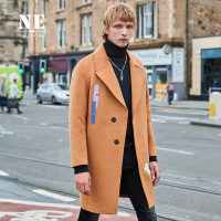 伯爵卓尔男大衣青年2017秋冬新款翻领印花中长款外套潮男毛呢大衣