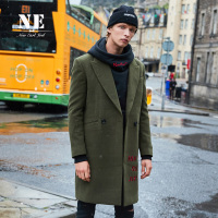 伯爵卓尔男羊毛大衣18冬季刺绣翻领中长款外套潮流韩版男毛呢大衣