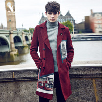 伯爵卓尔秋冬 撞拼呢大衣男英伦毛呢大衣潮外套