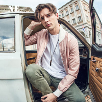 秋装 英伦复古立领棒球领修身夹克撞色外套潮男