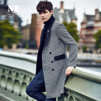 伯爵卓尔 千鸟格呢大衣男 长款英伦毛呢大衣外套潮男