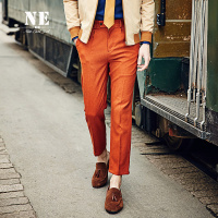 【英伦风尚】男潮牌休闲裤纯色简约英伦修身小脚复古九分裤