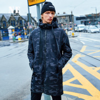 伯爵卓尔秋连帽休闲修身中长款个性青年迷彩男夹克外套潮