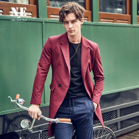 伯爵卓尔秋季修身纯色单粒扣风衣外套男中长款潮