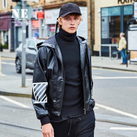 伯爵卓尔秋季潮牌印花宽松连帽休闲短款男士皮衣夹克外套