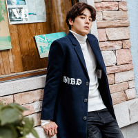 伯爵卓尔男羊毛大衣18冬季印花中长款呢子外套潮流修身男毛呢大衣