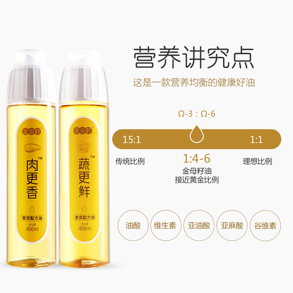 金母籽食用配方油 15天家庭装 466ml*3 物理压榨 含稻米油 花生油 亚麻籽油 葡萄籽油 萝卜籽油 山茶油