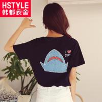 韩都衣舍2018韩版女装夏装新款宽松字母印花纯棉短袖T恤KY6890湲 L 白色