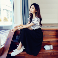 韩都衣舍2018韩版女装夏季新款显瘦长裙气质雪纺连衣裙LU6558荃 S 白色