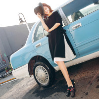 韩都衣舍18韩版女装夏季新款套装裙宽松中长两件套连衣裙MR6414汩 M 黑色C