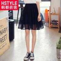 韩都衣舍2018韩版女装夏装新款纯色宽松网纱短裙半身裙LU6151荃 L 黑色A