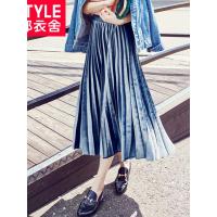 韩都衣舍2018韩版女装秋装新款长裙百褶丝绒a字裙半身裙IG7636僥