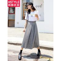 韩都衣舍2018秋装新款女装韩版宽松格子裙子a字裙半身裙IG8195僥